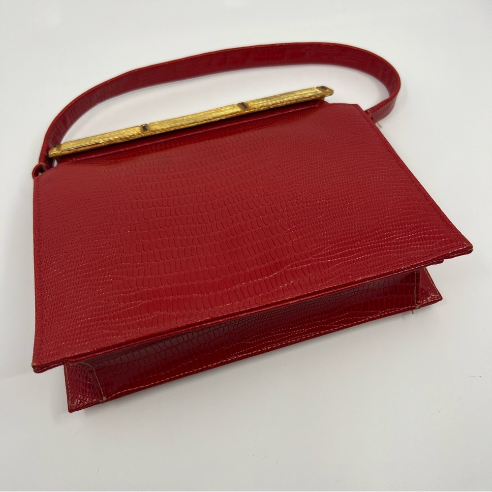 Womens Vintage Red Reptile Animal Skin Purse Ornamental Full-Width Clasp